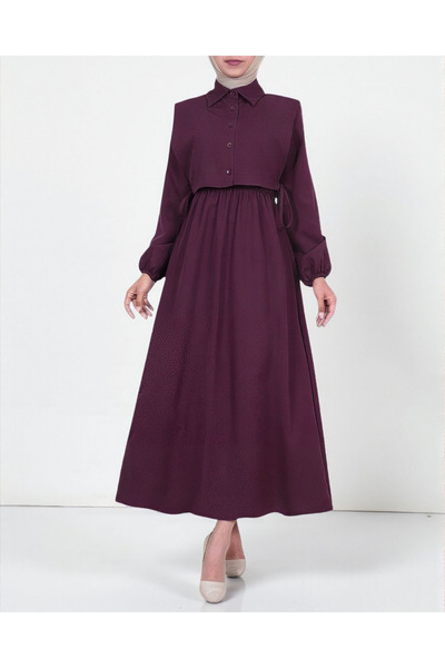 Modamorfo Dress Suit with Shirt Detail on Top - Plum