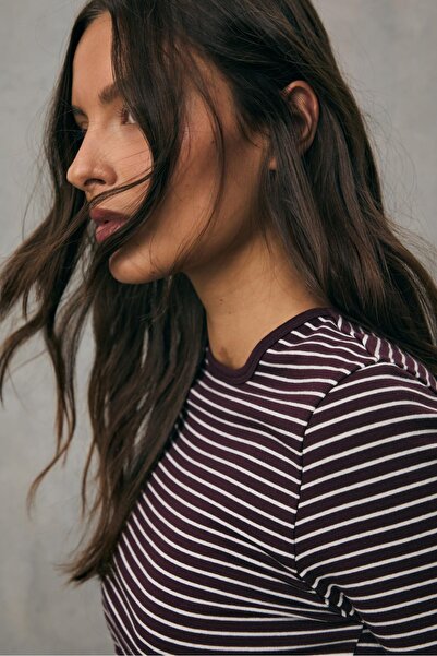 Stradivarius Basic long sleeve striped cotton T-shirt