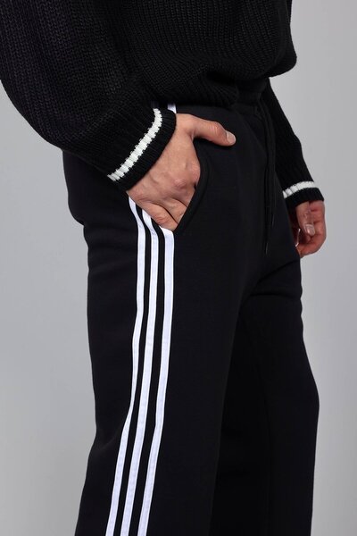 ablukaonline Мъжки панталони с странични ивици и широка кройка, черни