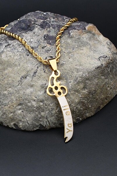 Prestige Hz. Ali Zülfikar Kılıcı Kolye Paslanmaz Çelik Zincir Altın Kaplama 3...