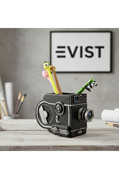 EVİST حامل أقلام بتصميم كاميرا قديمة - منظم بتصميم خاص لديكور المكتب والمنزل