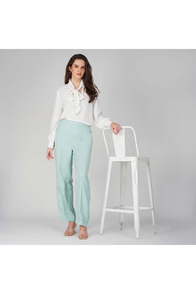 LINELLE Soft Crepe Ladies Trousers – Elastic Waistband, Relaxed Fit with Side...