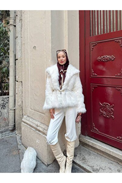 perla wear Kadın Kemerli Peluş Kürk