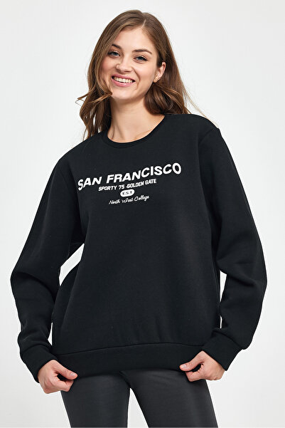Superlife Women's Crew Neck Comfortable Fit Fleece Lined 3 Thread San Francisco Printed Sweatshirt Spr24Swk27