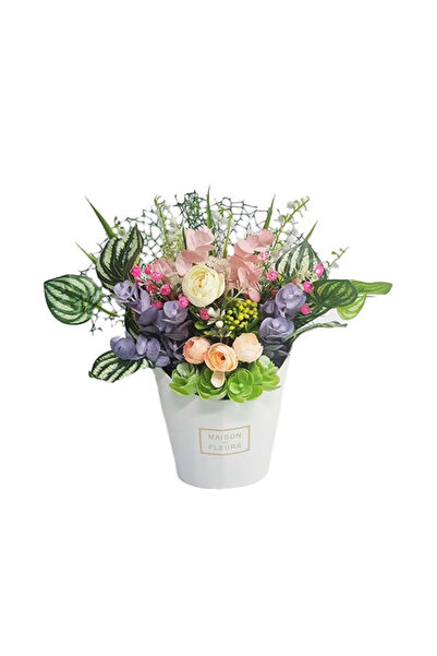 velve Aranjament floral in cutie alba cu trandafiri si margaritari, Multicolor