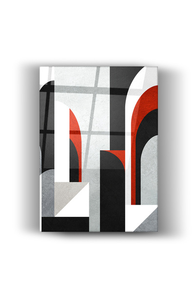 NeoWallArt Tablou – Design abstract geometric roșu și negru, Tablou de perete...