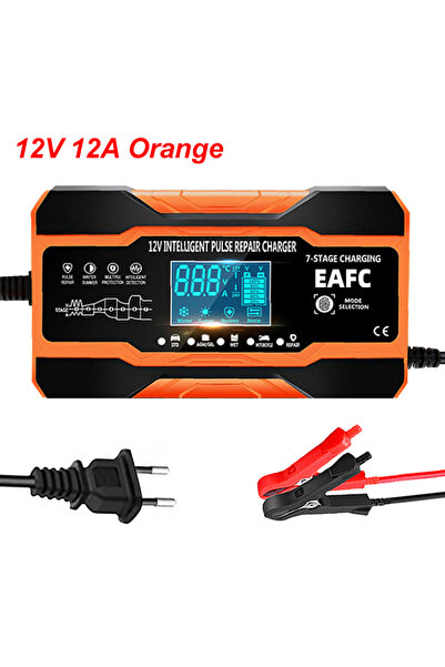 Choice شاحن بطارية السيارة الجديد 12 فولت 12 أمبير برتقالي 240 واط، بطاريات 12 فولت 12 أمبير 10 أمبير، شحن 7 مراحل، إصلاح نبضي مع