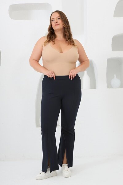 RMG Plus Size Leggings with Leg Slits Detail Navy Blue
