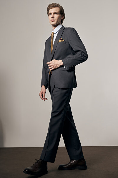 İmza Men's Anthracite Mono Collar Patterned Wool 6 Drop Comfort Fit Suit 1001...