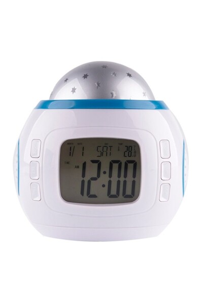 PROCART LED alarm clock, star projector, calendar, thermometer, 10 melodies, white