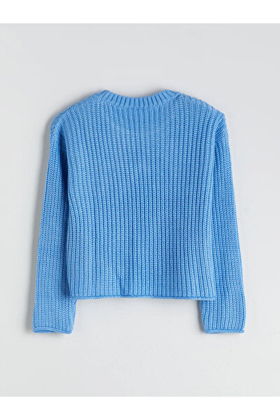 LC Waikiki LCW Kids Mavi Bisiklet Yaka Kız Çocuk Triko Kazak