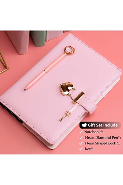 NiiMbot دفتر يوميات A5 بقفل وقلم حبر جاف على شكل قلب، 240 صفحة، غلاف مقوى، مسطر