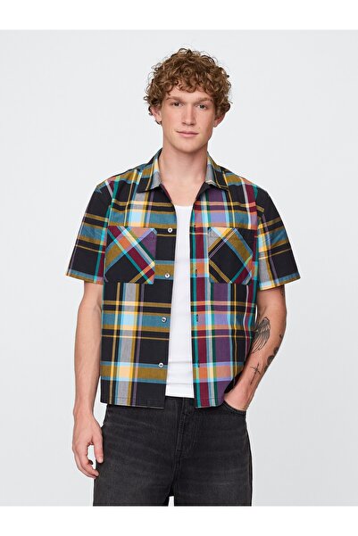 GAP Erkek Siyah Karma Kareli Oxford Gömlek