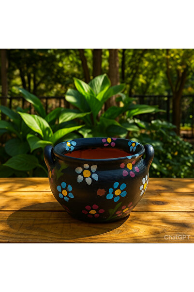 Comlekevi toprak saksı Çiçek desenli el yapımı toprak çömlek