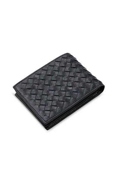 GUARD Knitted Patterned Black Genuine Leather Men's Wallet P878
