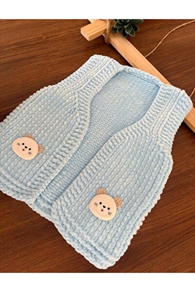 bebiktanem Kedili El Örgüsü Kadife Bebek Yelek