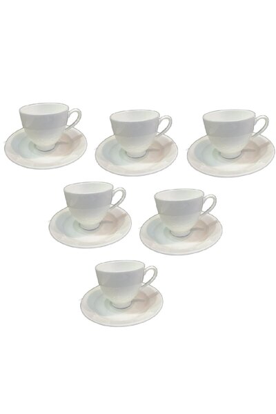 HobiAvm Cup & Saucer Set, 12 pcs, 200 cc, Plain White