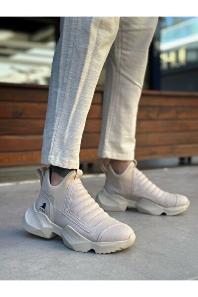 xramburada XX Bağcıksız Rahat Yüksek Taban Krem Erkek Spor Yarım Bilek Bot