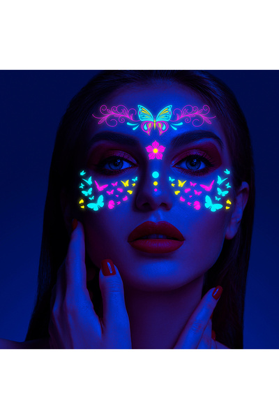 Choice ملصق وجه فلوري أصفر للنادي الليلي، ملصق وشم فراشة للحفلات، مقاوم للماء...