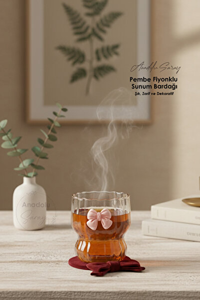 Anadolu Saray Isıya Dayanıklı Borosilikat Cam Pembe Fiyonklu Katlı Burgu Şekl...