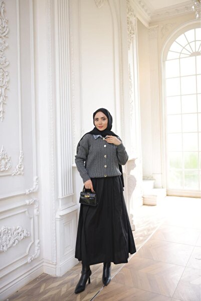 AGD COLLECTİON Denim Collar Cardigan