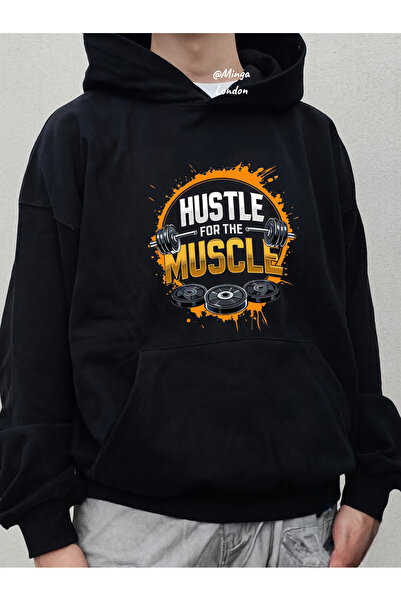Minga London Hanorac oversize cu imprimeu Black Hustle for the Muscle -Mingal...