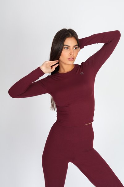 soft&basic Body cu mânecă lungă pentru femei cu imprimeu guler rotund Claret Red
