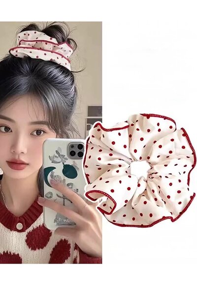 TAKIŞTIR Burgundy and White Color Polka Dot Detailed Bagel Buckle