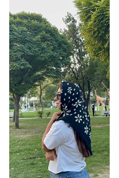 Sobe Hediyelik Black Printed Tassel Cotton Scarf for Writing – Casual and Dowry Writing Headscarf