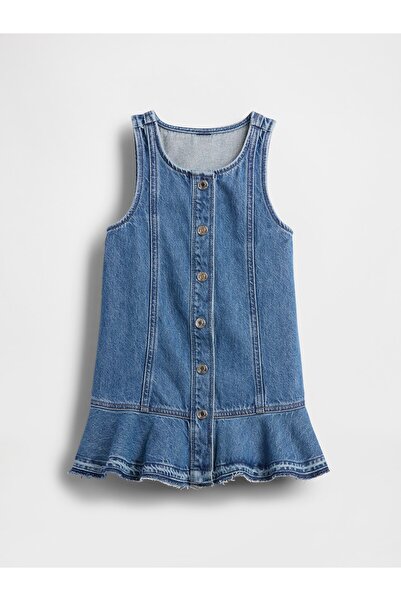 GAP Kız Bebek Koyu Mavi Denim Peplum Hem Elbise