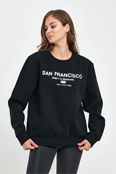 Superlife Women's Crew Neck Comfortable Fit Fleece Lined 3 Thread San Francisco Printed Sweatshirt Spr24Swk27