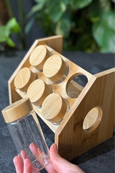 Kapris Mien 6'lı Bambu Kapaklı Yuvarlak Baharatlık Seti 10501