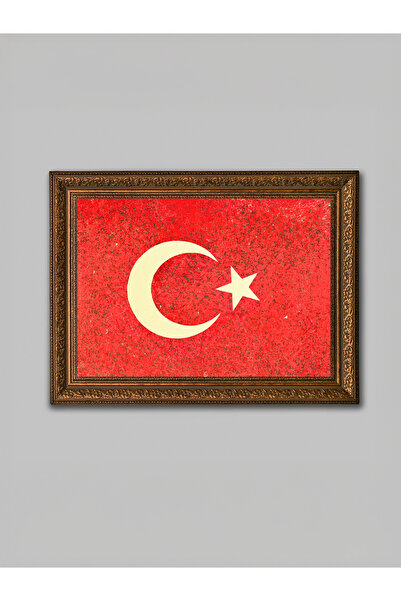 WoodyArts Tablou cu model Al Bayrak Ebru – Cadru antic maro