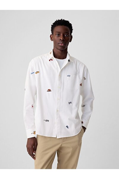 GAP Erkek Beyaz DAP × İşlemeli Oxford Gömlek