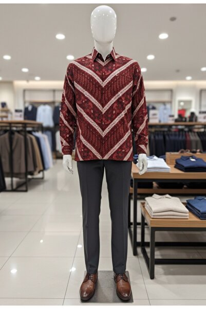 Cash Trade قميص منقوش بالباتيك - أحمر داكن. قميص باتيك إندونيسي (مقاس L-XL)