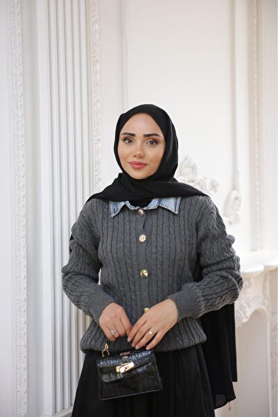 AGD COLLECTİON Denim Collar Cardigan