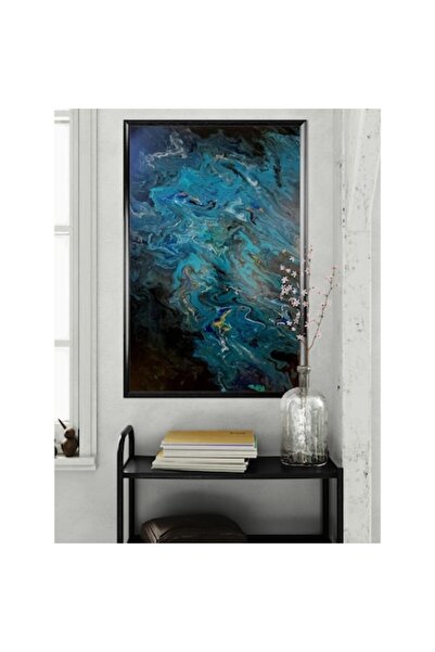 OEM Tablou CANVAS, pictat manual, nuante albastru, bleumarin, auriu 80x120cm