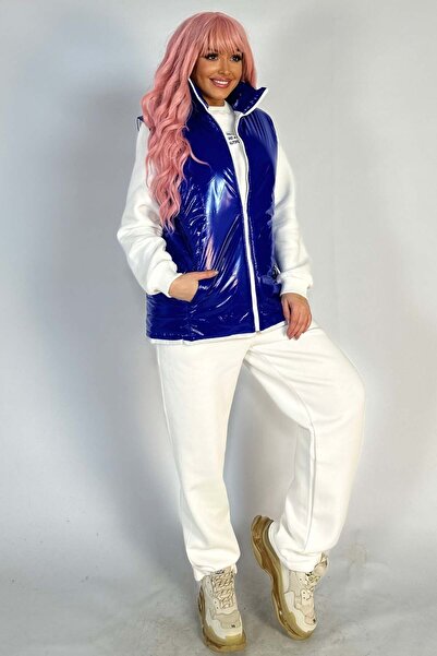 WildFashion Compleu casual alcatuit din vesta cu material lucios si trening fashion OVERSIZE V622-441