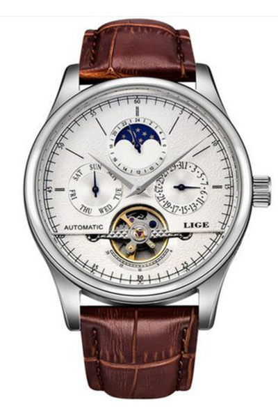 Lige Ceas mecanic automat, Lige, mecanism Classic Tourbillon, curea din piele naturală