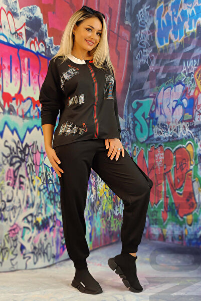 WildFashion Μοντέρνα φόρμα με στάμπα και στρας L900-1