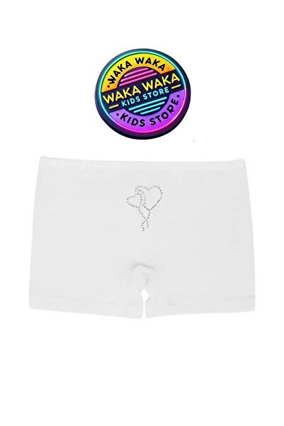 ww waka waka kids store Girl's 3-Piece White Boxer Set – Comfortable Underwear with Lace and Stone Detailing