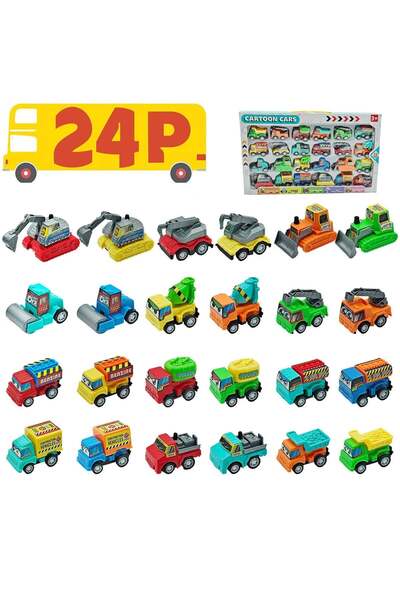 KidProtect Set 24 Masinute Copii, All Round Cars, Betoniera, Buldozer, Excava...