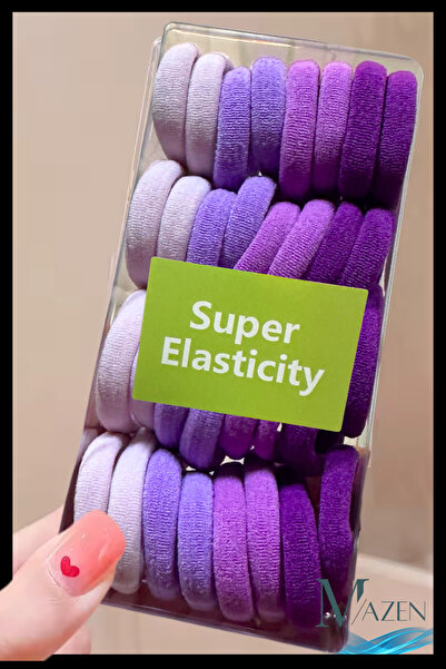 MAZEN Gumă de păr super elastică în tonuri de violet, pachet de 32 |   Compatibil cu copii și adulți |   Set de catarame din material moale