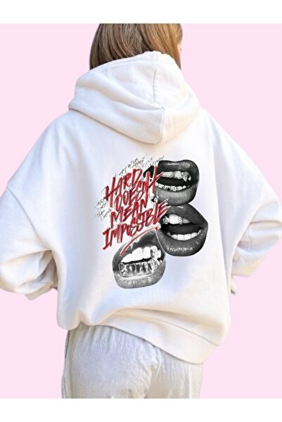 ArtYus Unisex Lip-Colored Custom Printed Cotton Oversize Hooded Sweatshirt