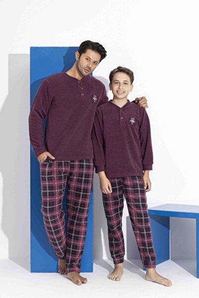 MEBA Erkek Baba-Oğul Önden İki Düğmeli Wellsoft Polar Pijama Takımı