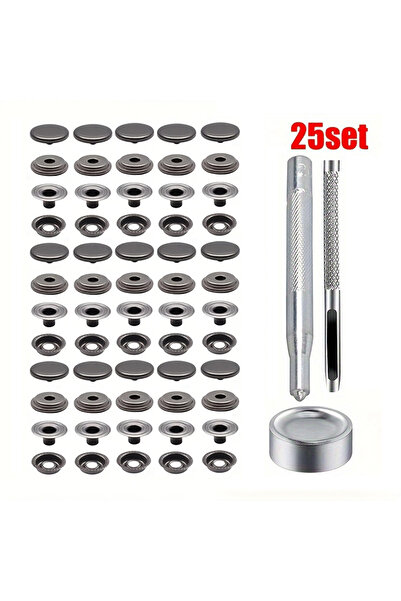 Choice مجموعة مشابك كبس من 100 قطعة مقاس 15 مم بلون أسود مدفعي - 25 مجموعة من...