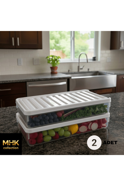 MHK Collection حاوية تخزين مستطيلة بغطاء بلاستيكي أبيض