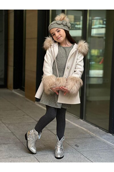 nisaykids Kız çocuk kaşe kaban ve bere takım