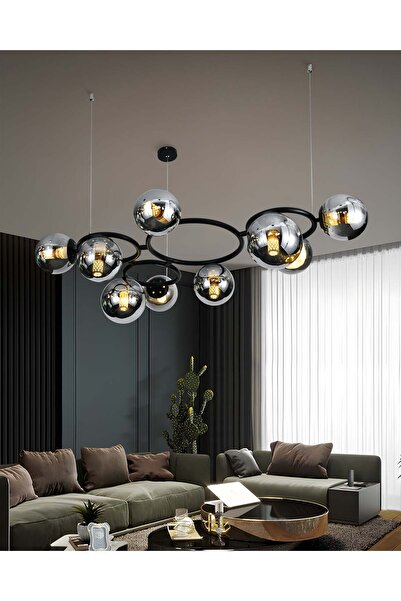 RFAN Pendul, Model N6805-9, Cu 9 Abajururi, 9 x E27, Înălțime Reglabilă, Negr...