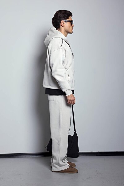 ablukaonline Men's Oversize Zippered Hooded Tracksuit Set Gray